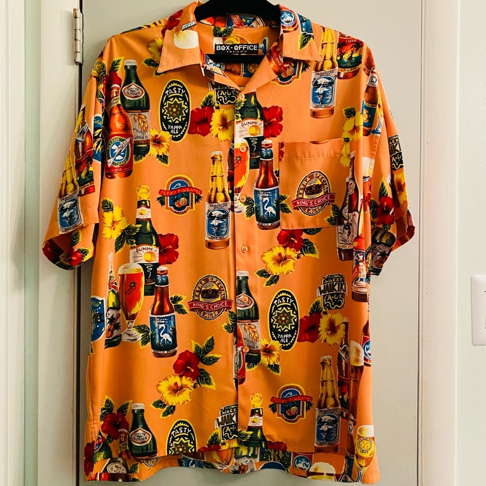 BOX OFFICE ISLAND HAWAIIAN ORANGE MENS SHIRT